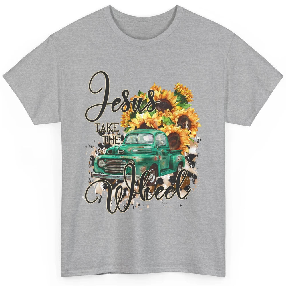 Sunflower Truck Jesus Take The Wheel Christian Gift Leopard Classic Unisex T-Shirt