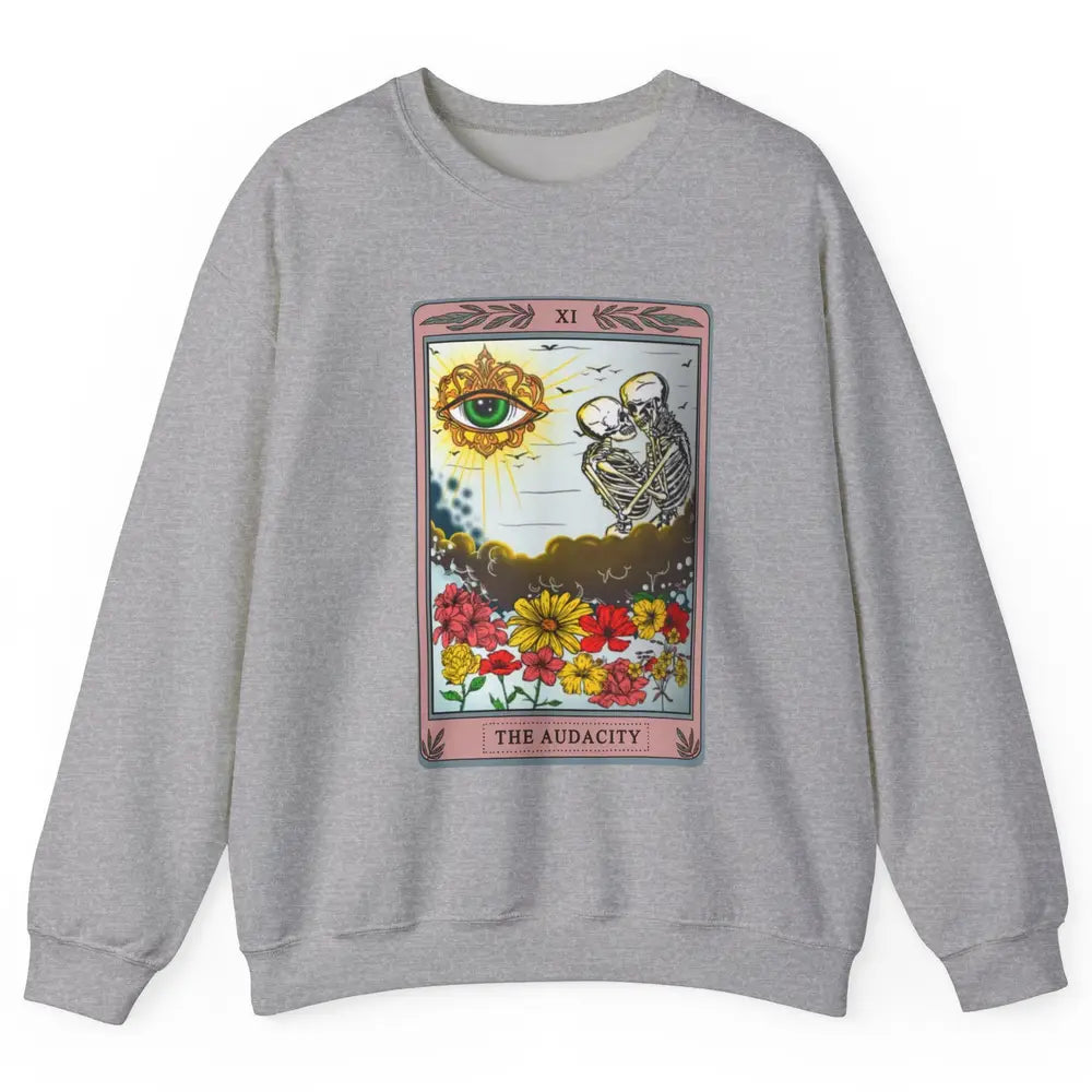 Retro Skeleton Riding Cloud The Audacity Tarot Card Rainbow Unisex Crewneck Sweatshirt