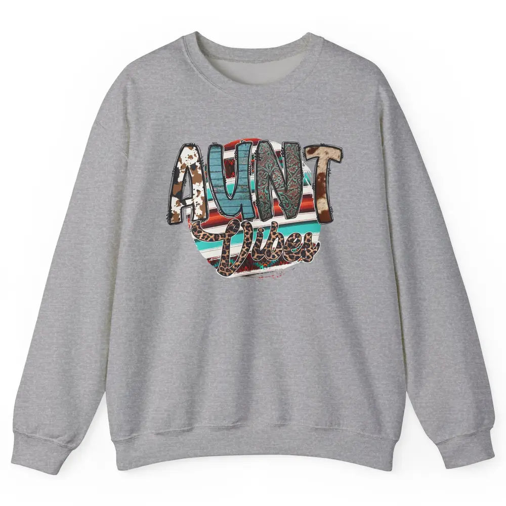 Aunt Vibes Cowhide Leopard Turquoise Western Country Auntie Unisex Crewneck Sweatshirt