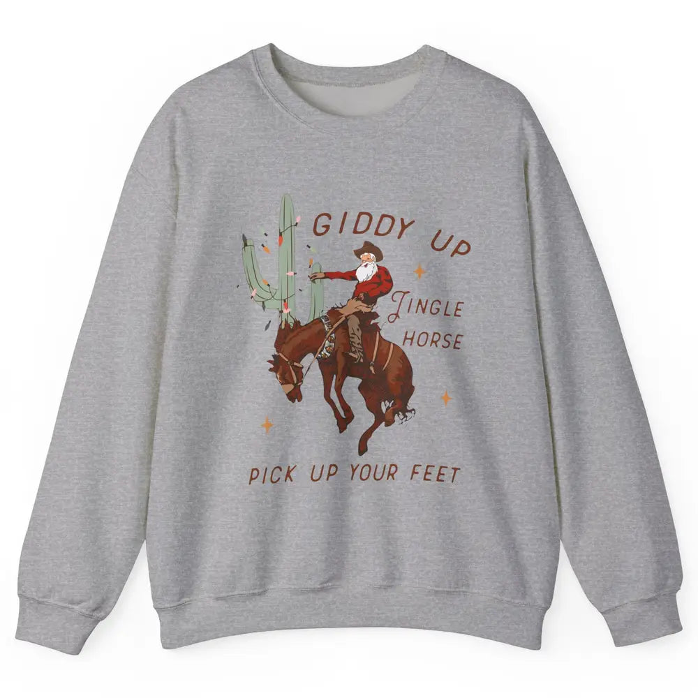 Cowboy Santa Giddy Up Jingle Horse Pick Up Western Christmas Unisex Crewneck Sweatshirt