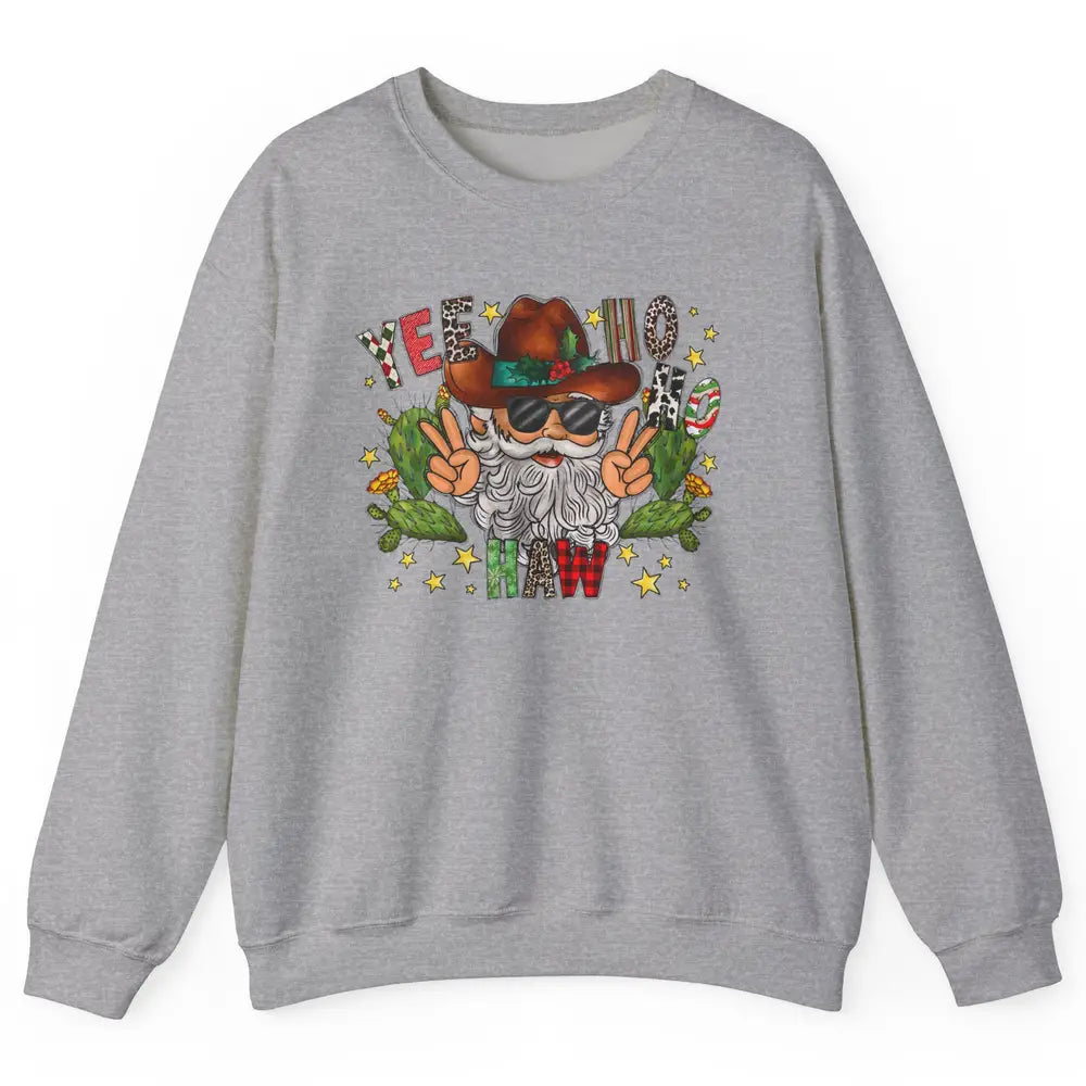 Leopard Santa Cowboy Yee Ho Haw Christmas Western Country Unisex Crewneck Sweatshirt