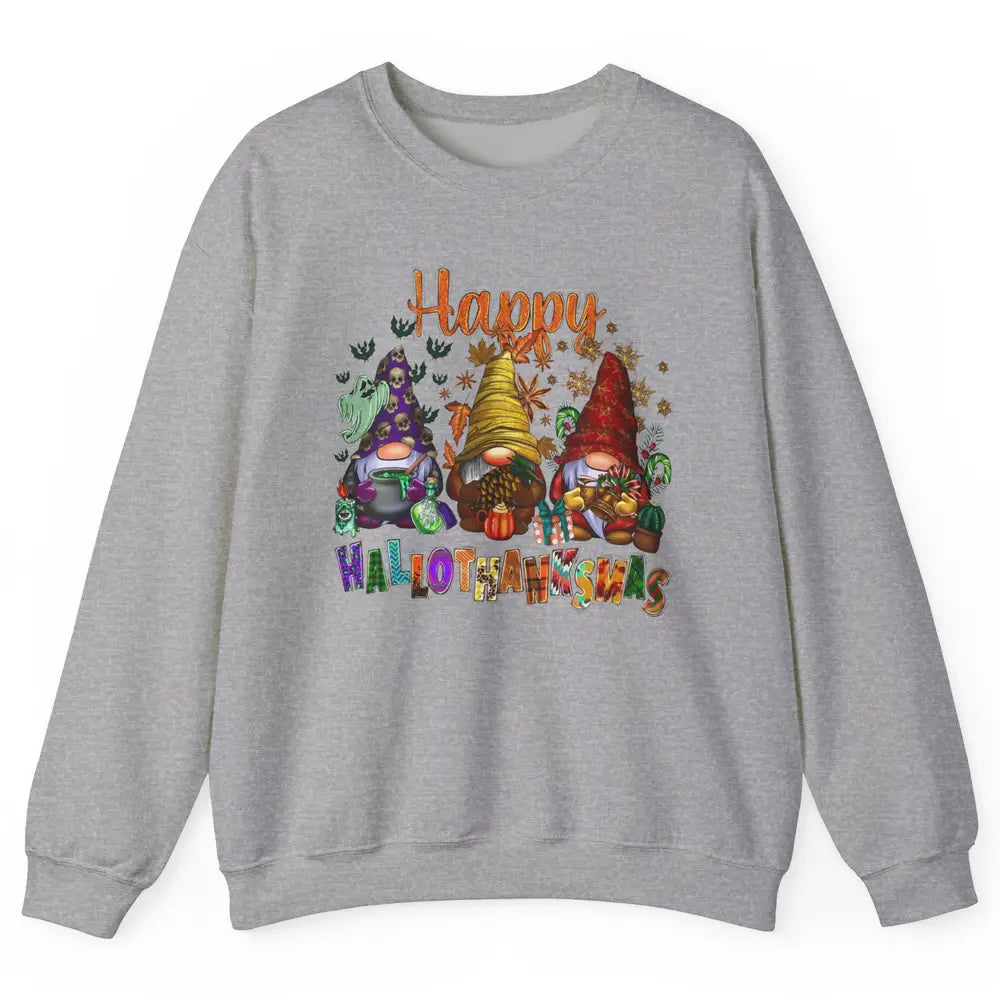 Funny Gnomes Happy Hallo-thank-mas Fall Pumpkin Thanksgiving Unisex Crewneck Sweatshirt