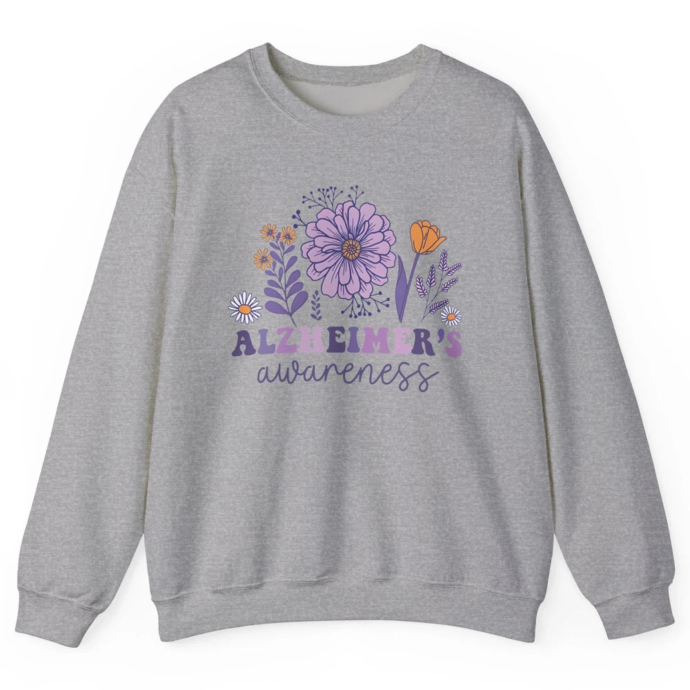 Alzheimer's Awareness Wildflower Dementia Inspirational Gift Unisex Crewneck Sweatshirt