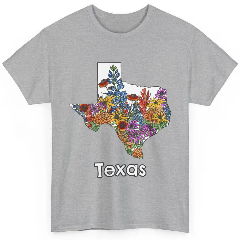 Texas Map Pride Wildflower Western Country Bluebonnet Flower Classic Unisex T-Shirt