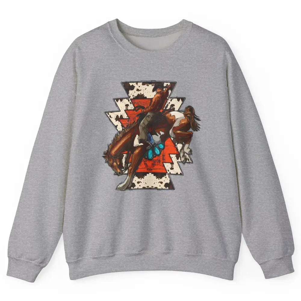 Aztec Cowhide Rodeo Hold Your Horses Cowboy Western Gemstone Unisex Crewneck Sweatshirt