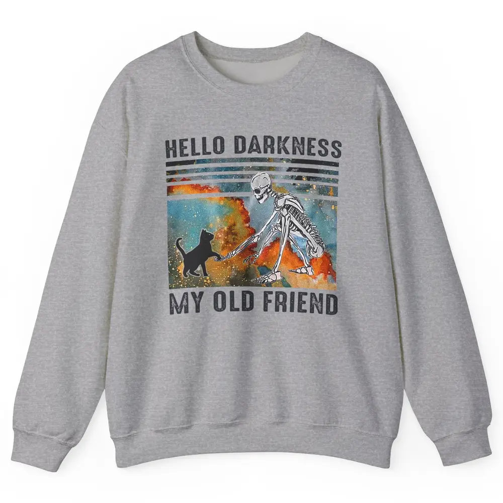 Black Cat And Skeleton Hello Darkness My Old Friend Cat Love Unisex Crewneck Sweatshirt