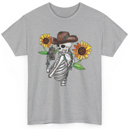 Western Cowboy Hat Skeleton Sunflower Funny Skeleton Selfie Classic Unisex T-Shirt