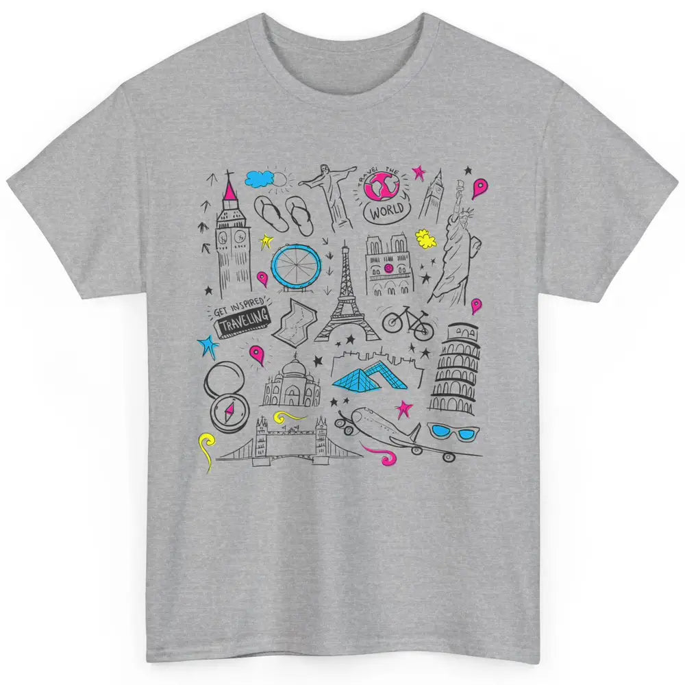 Cute Travel The World Backpacking Summer Break Paris Doodles Classic Unisex T-Shirt