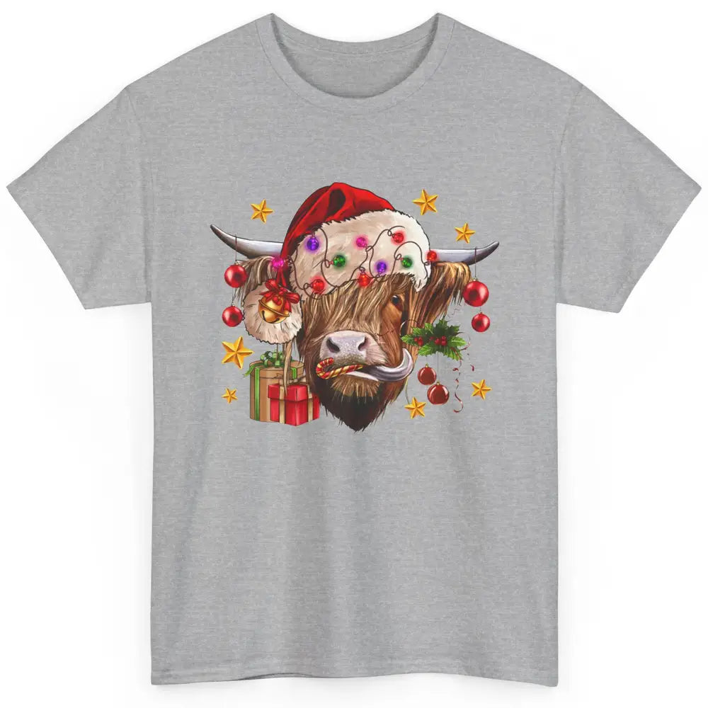 Highland Cow Joy Santa Hat Christmas Ornament Western Farm Classic Unisex T-Shirt