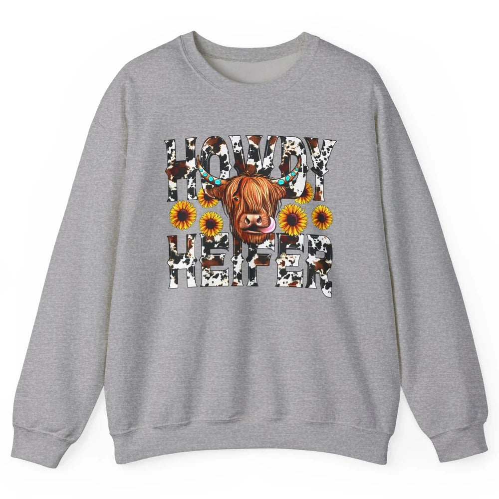 Sunflower Highland Cow Howdy Heifer Western Country Cowboy Unisex Crewneck Sweatshirt