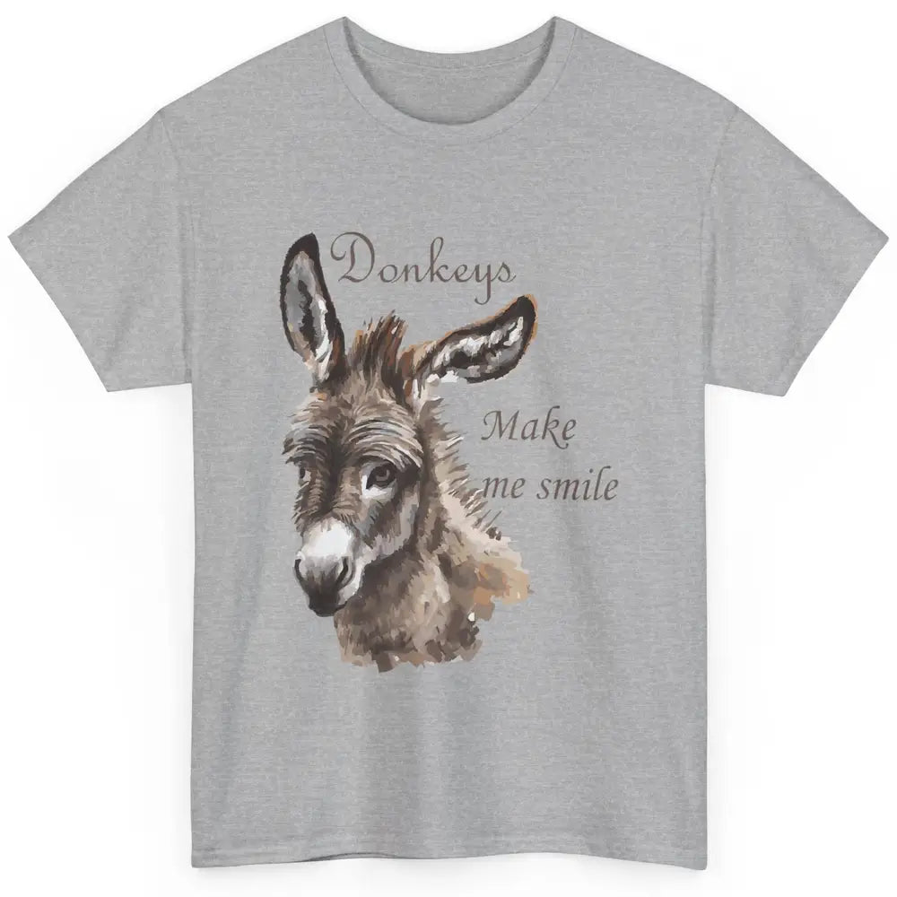 Watercolor Donkey Make Me Smile Farming Life Farm Animal Classic Unisex T-Shirt