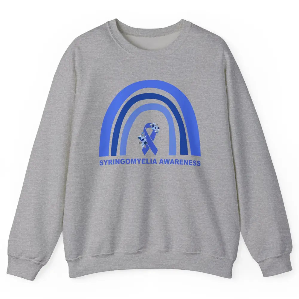 Syringomyelia Awareness Floral Blue Ribbon Rainbow Unisex Crewneck Sweatshirt