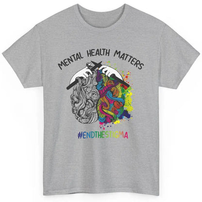 Brain Knitting Mental Health Matters Awareness Crochet Quilt Classic Unisex T-Shirt