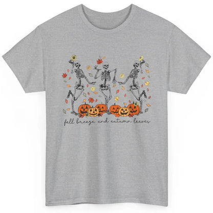 Retro Pumpkin Dancing Skeleton Fall Breeze And Autumn Leaves Classic Unisex T-Shirt