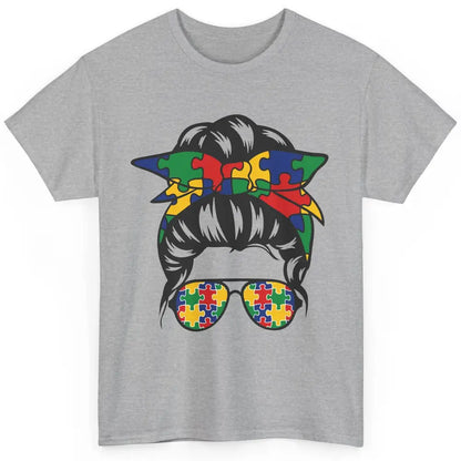 Autism Mom With Bandana Puzzle Autism Ribbon Support Autism Classic Unisex T-Shirt