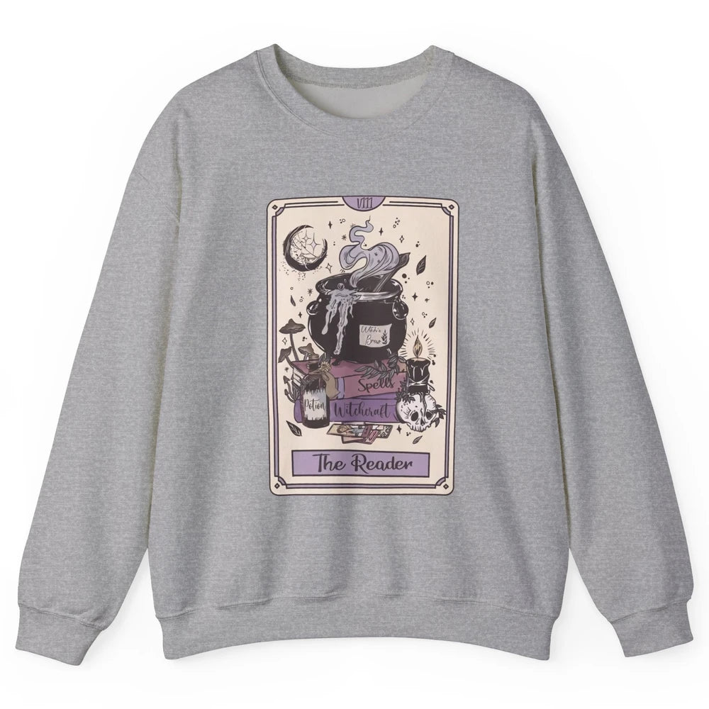 Retro Skull Books The Reader Tarot Card Witchcraft Halloween Unisex Crewneck Sweatshirt