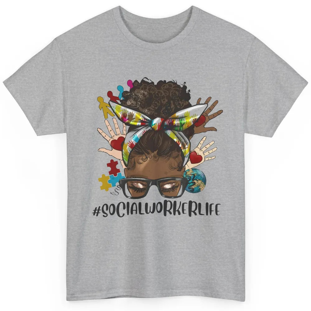 Social Worker Life Messy Bun Black Girl Glasses Be Kind Classic Unisex T-Shirt