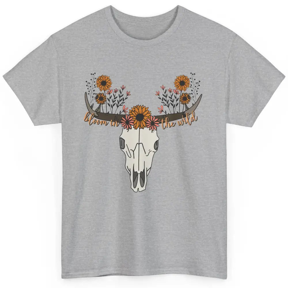 Cow Skull Bloom In The Wild Western Bull Skull Wildfloral Classic Unisex T-Shirt