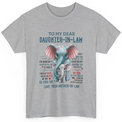 To My Dear Daughter In Law Love Mother In Law Cute Elephant Classic Unisex T-Shirt