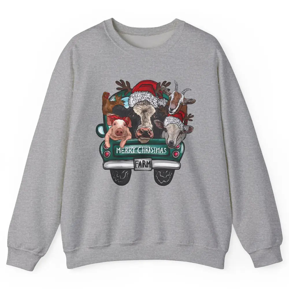 Heifer Merry Christmas Truck Pig Goat Farm Animals Christmas Unisex Crewneck Sweatshirt