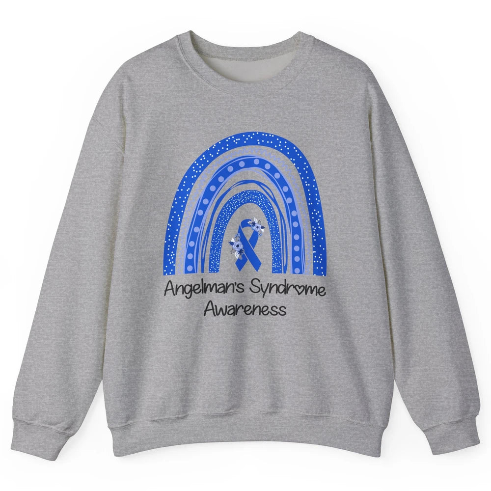 We Wear Blue Angelman's Syndrome Floral Blue Ribbon Rainbow Unisex Crewneck Sweatshirt