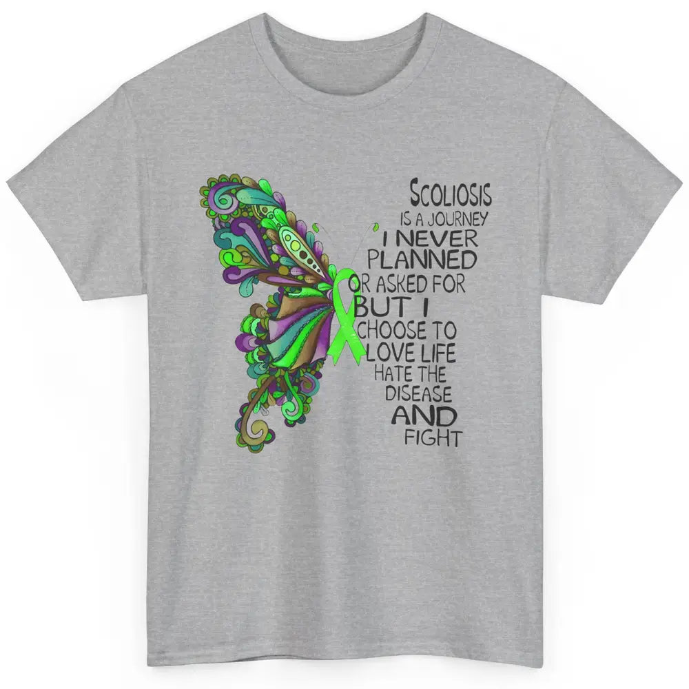 Scoliosis Is A Journey Scoliosis Awareness Butterfly Ribbon Classic Unisex T-Shirt