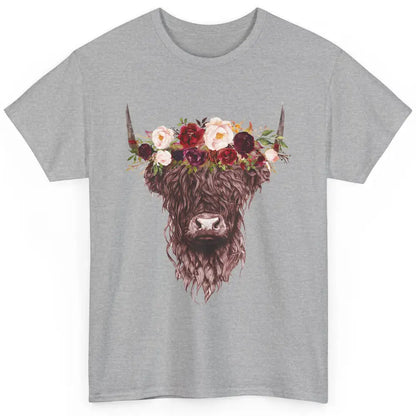 Floral Highland Cow Western Farm Animals Highland Cow Lovers Classic Unisex T-Shirt