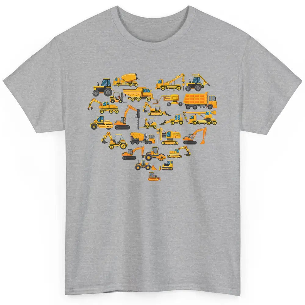 Types Of Construction Excavator Bulldozer Truck Heart Love Classic Unisex T-Shirt