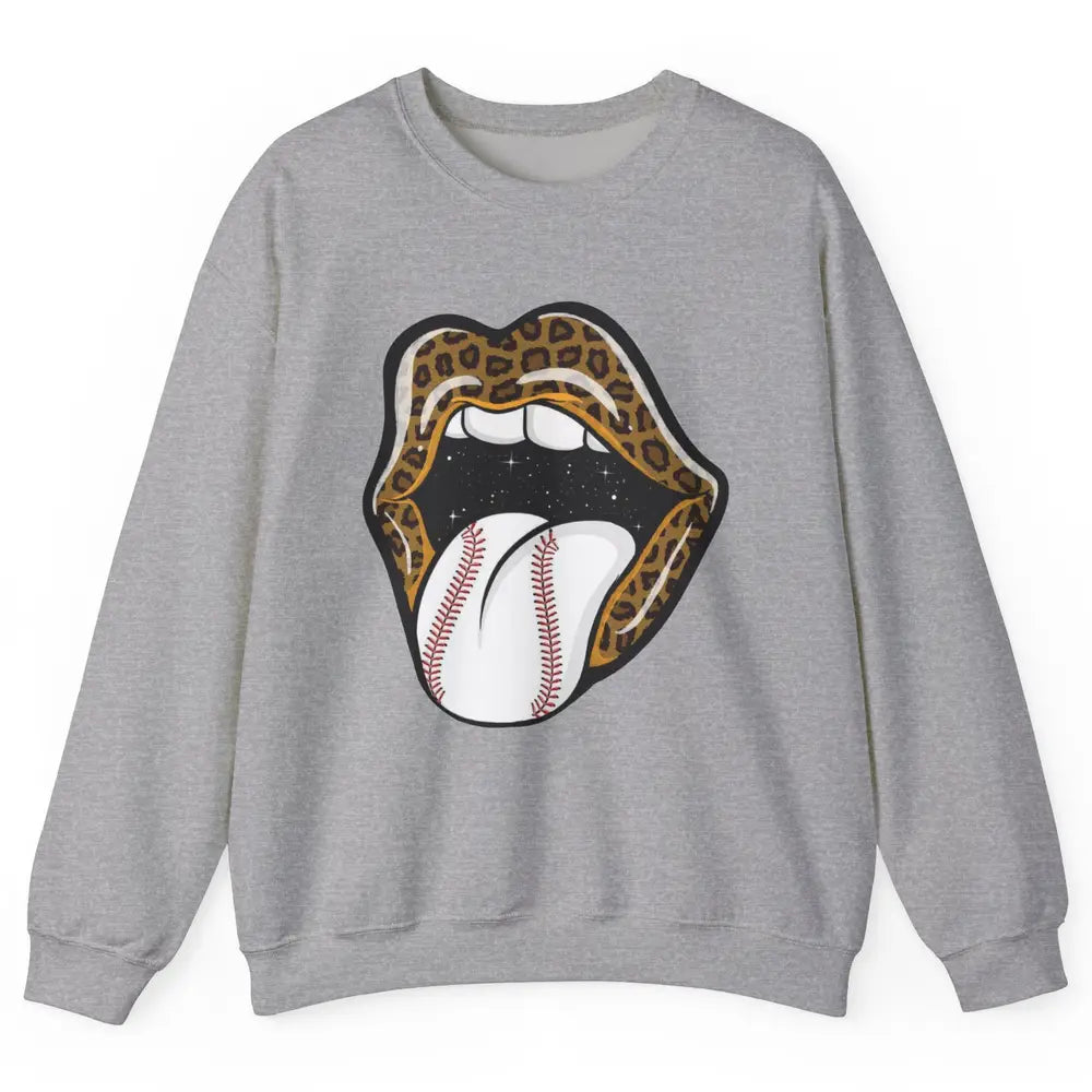 Baseball Lovers Leopard Lips Baseball Players Gift Unisex Crewneck Sweatshirt