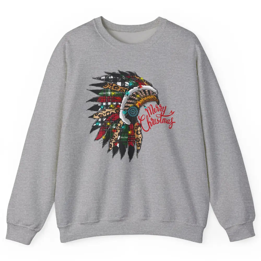 Christmas Headdress Indian Hat Leopard Western Christmas Unisex Crewneck Sweatshirt