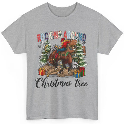 Funny Cowgirl Horsing Rocking Around Christmas Tree Western Classic Unisex T-Shirt