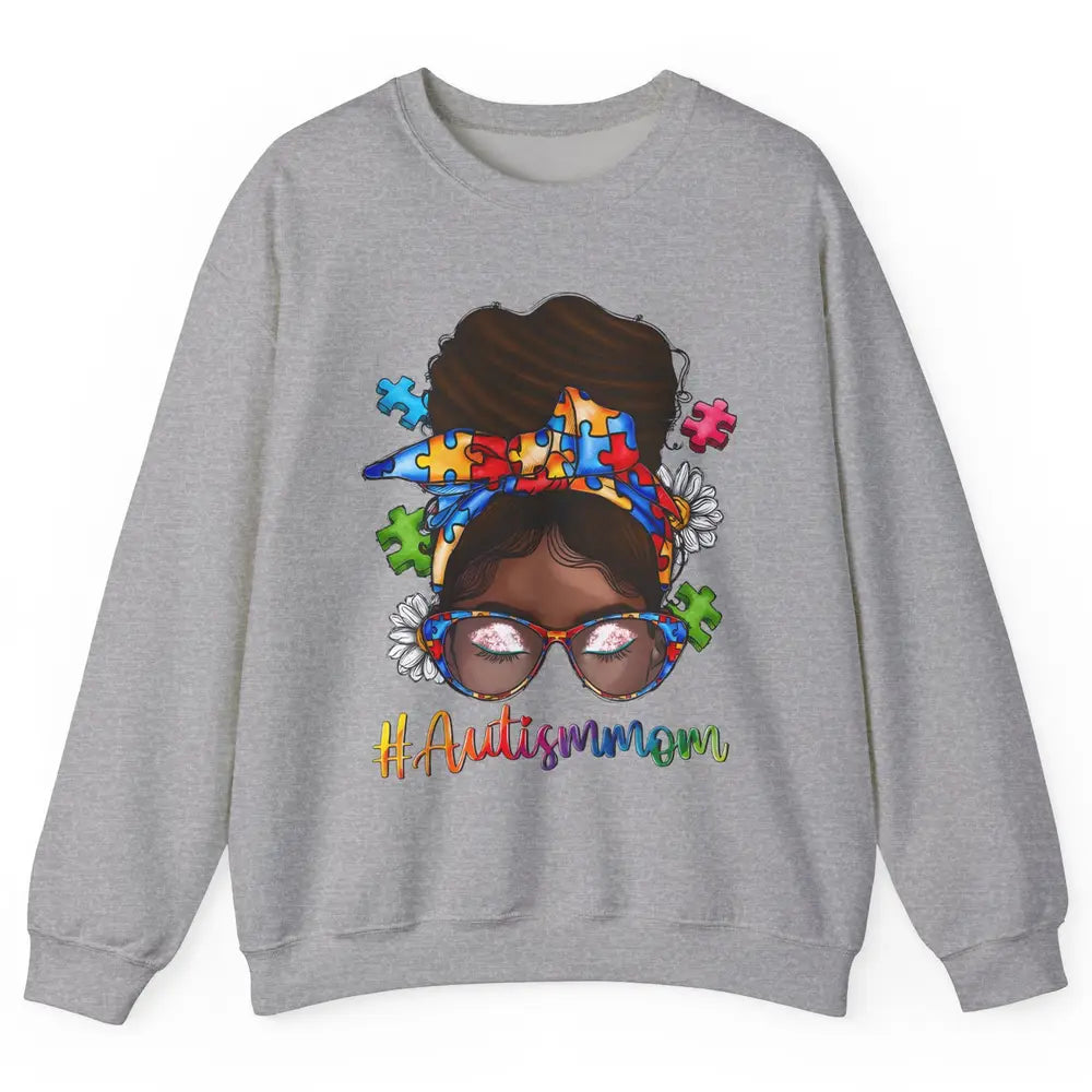 Autism Afro Mom Curly Hair American African Autism Awareness Unisex Crewneck Sweatshirt