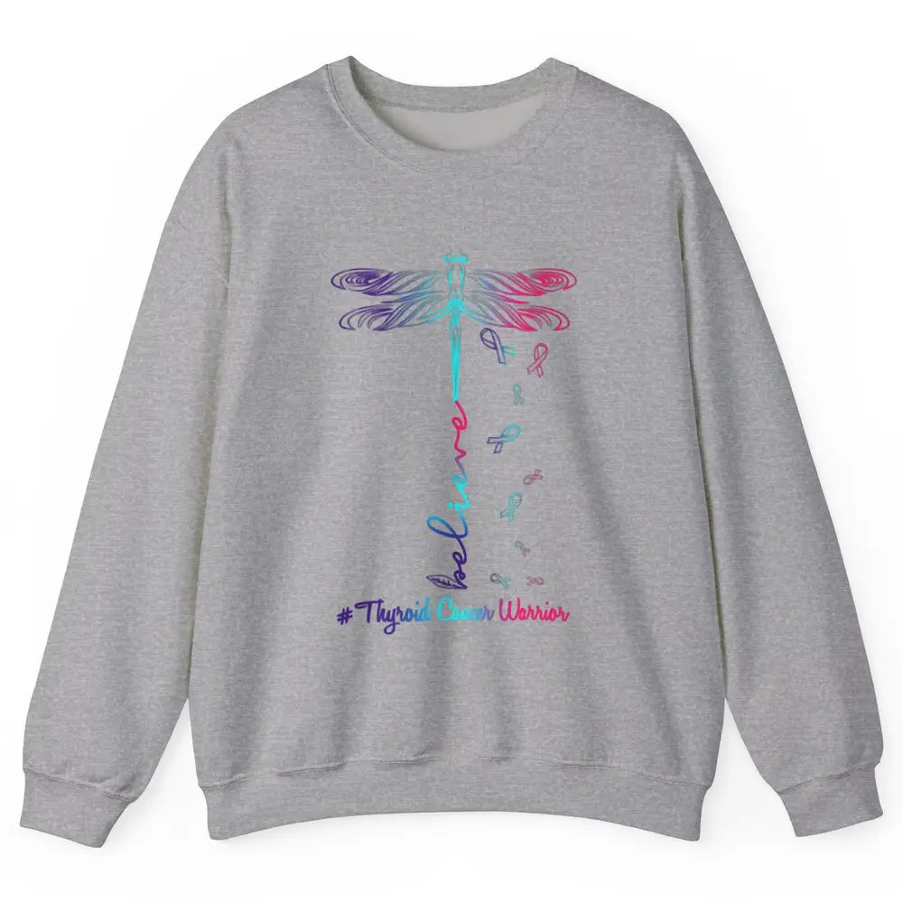 Thyroid Cancer Awareness Purple Pink Teal Ribbon Dragonfly Unisex Crewneck Sweatshirt