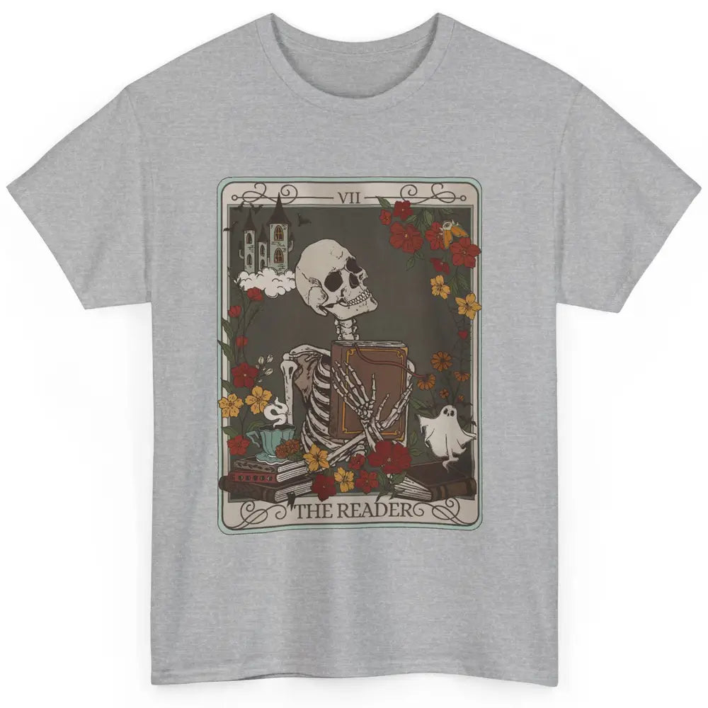 Retro Skeleton Reading Books The Reader Tarot Card Halloween Classic Unisex T-Shirt