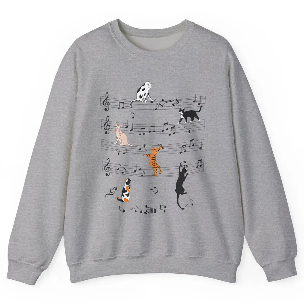 Cat On Music Sheets Cute Music Notes Funny Cat Musician Unisex Crewneck Sweatshirt