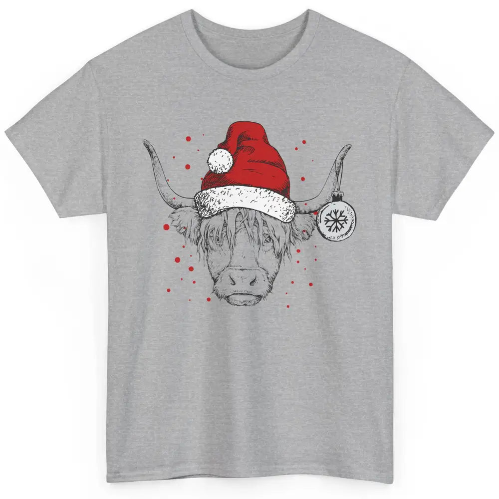 Cute Highland Cow Christmas With Santa Hat Western Xmas Cow Classic Unisex T-Shirt