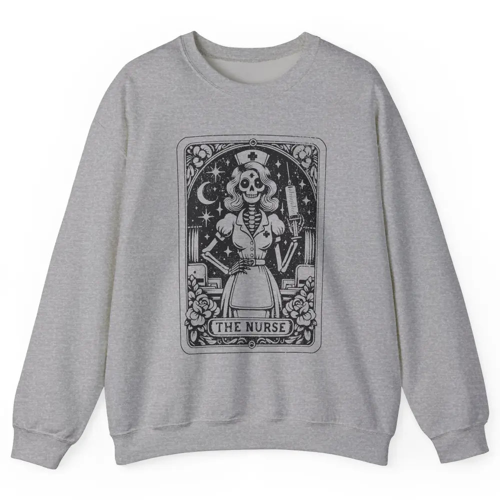 Retro Skeleton The Nurse Tarot Card Halloween Nursing Life Unisex Crewneck Sweatshirt