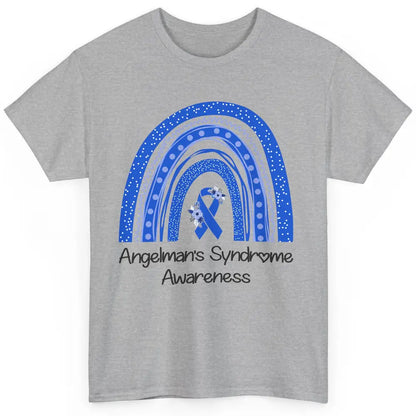 We Wear Blue Angelman's Syndrome Floral Blue Ribbon Rainbow Classic Unisex T-Shirt