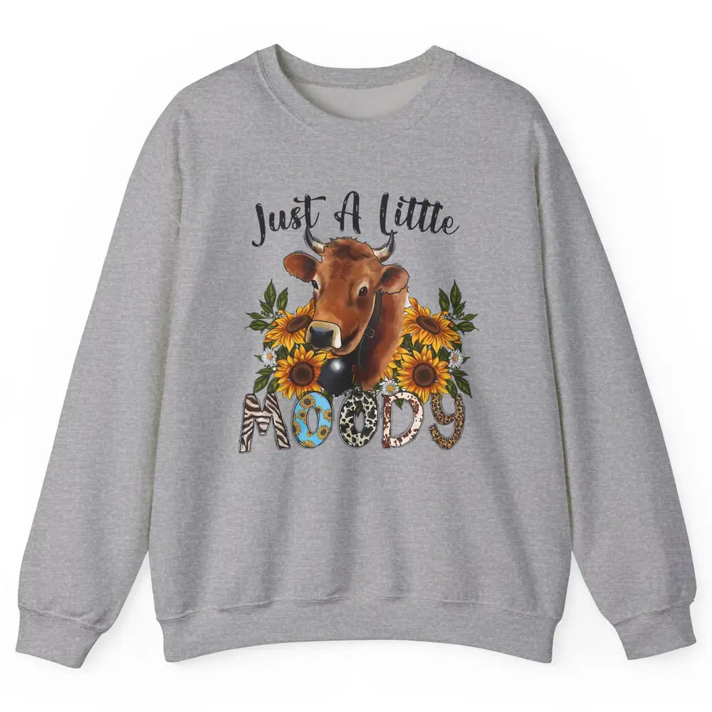 Sunflower Cow Just A Little Moody Leopard Western Country Unisex Crewneck Sweatshirt