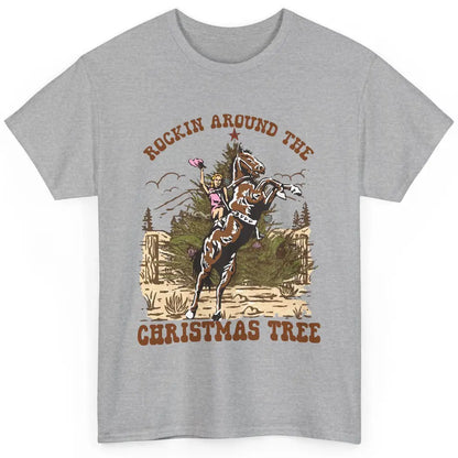 Funny Cowgirl Horsing Rocking Around Christmas Tree Western Classic Unisex T-Shirt