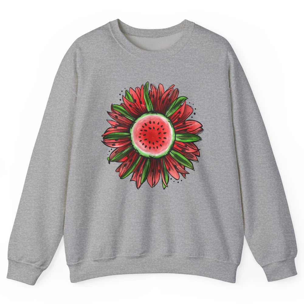 Watermelon Sunflower Summer Peace Love Watermelon Lover Gift Unisex Crewneck Sweatshirt