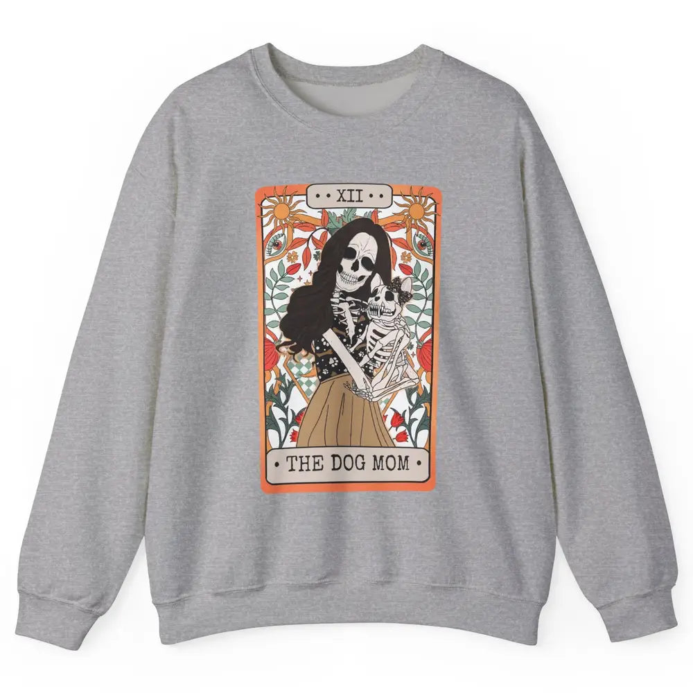 Retro Skeleton Tarot Card The Dog Mom Halloween Dog Lovers Unisex Crewneck Sweatshirt