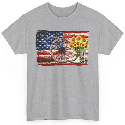 Retro US Flag Sunflower Cowgirl Boots Texas Cowboy Western Classic Unisex T-Shirt