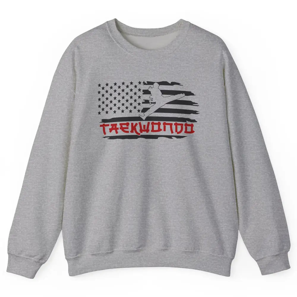 Taekwondo American Flag Karate Girl Boy Martial Art Gift Unisex Crewneck Sweatshirt