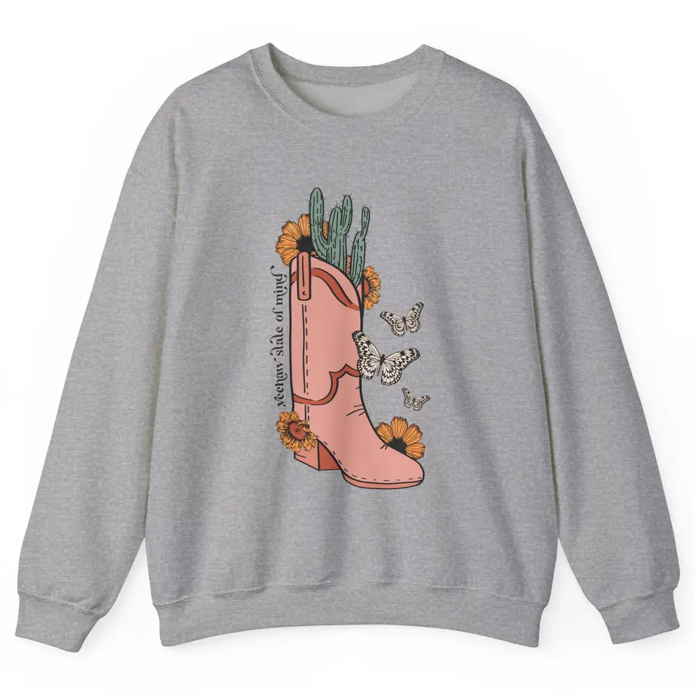 Yeehaw State of Mind Western Cowgirl Boot Desert Sunflower Unisex Crewneck Sweatshirt