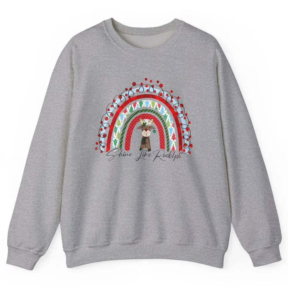 Boho Christmas Tree Rainbow Shine Like Reindeer Christmas Unisex Crewneck Sweatshirt