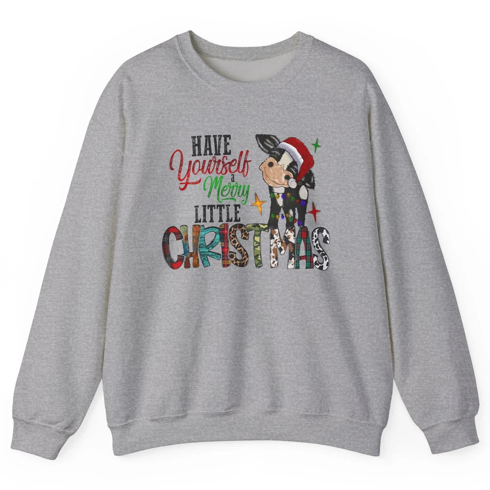 Cow Santa Have Yourself Merry Little Christmas Western Xmas Unisex Crewneck Sweatshirt