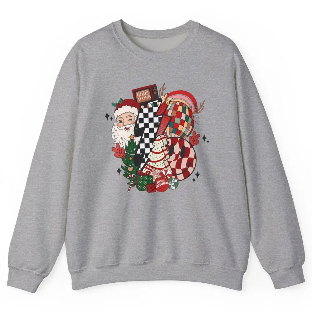 Retro Santa Christmas Tree Cake Lightning Bolt Western Unisex Crewneck Sweatshirt