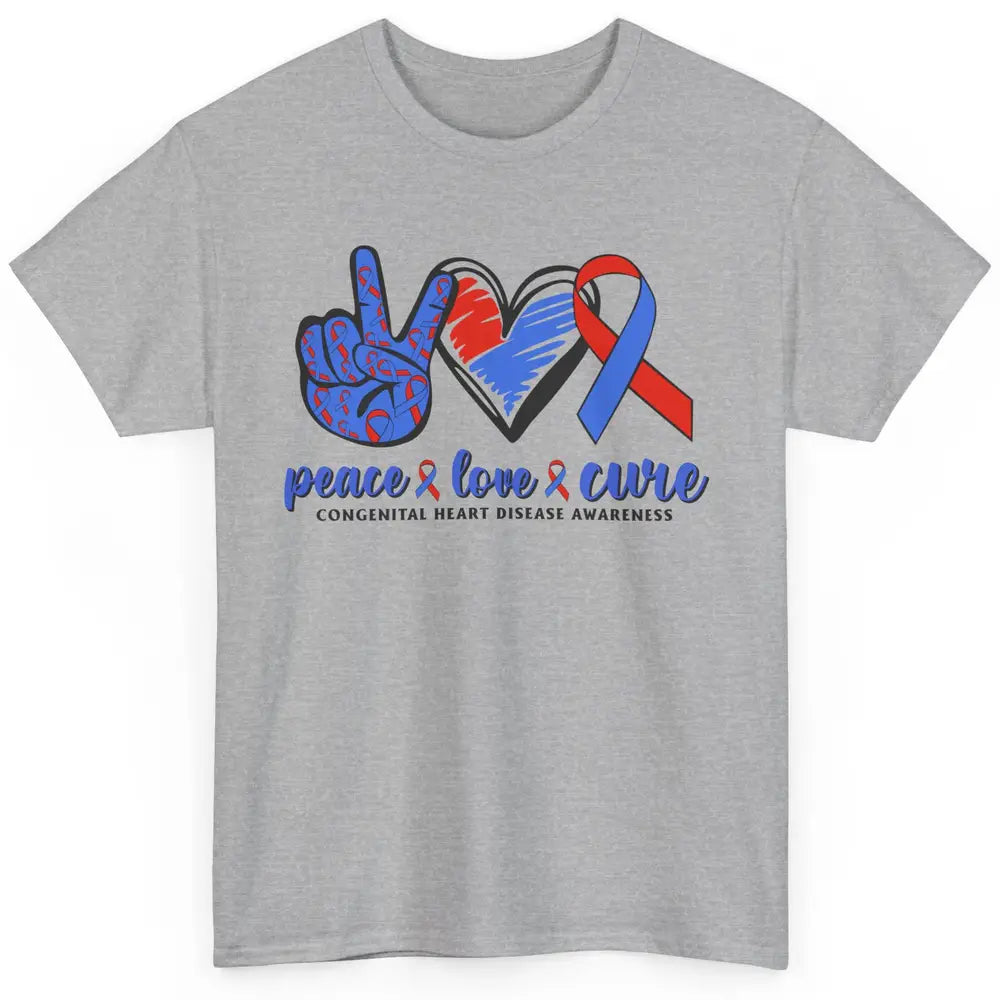 Congenital Heart Disease Blue Red Ribbon Peace Love Cure CHD Classic Unisex T-Shirt