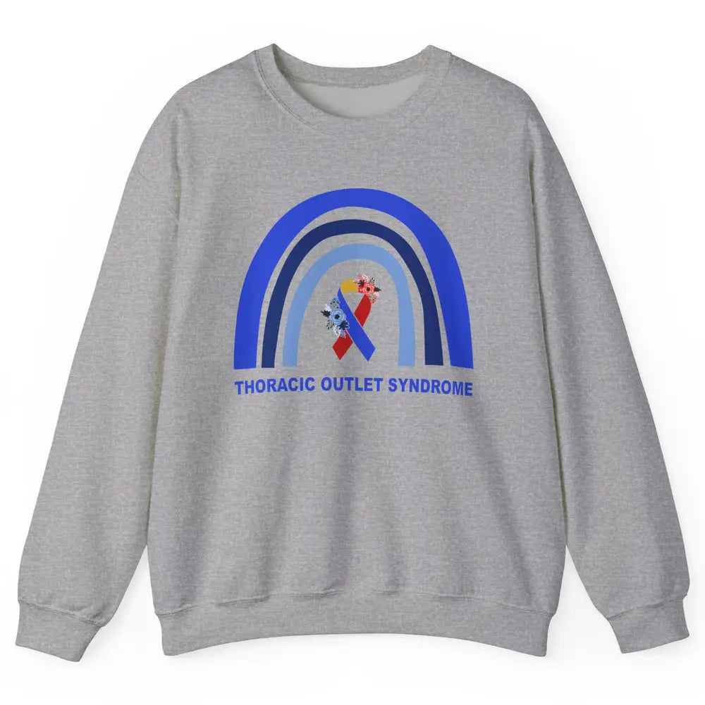 Thoracic Outlet Syndrome Awareness Floral Blue Red Ribbon Unisex Crewneck Sweatshirt